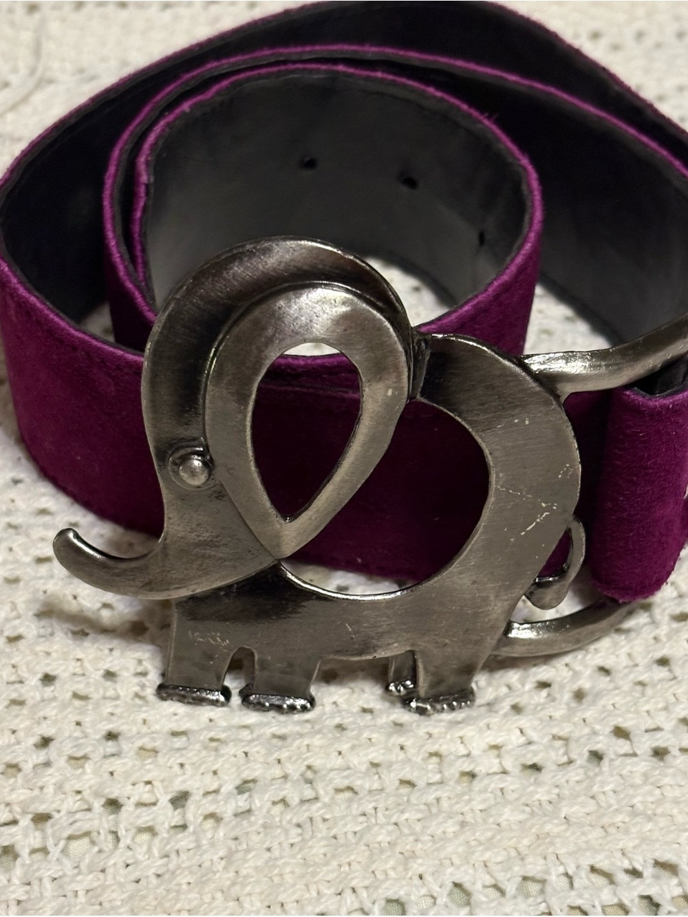 1970s Hippie Purple suede belt metal elephant buckle Boho vintage 70s - Picture 4 of 7